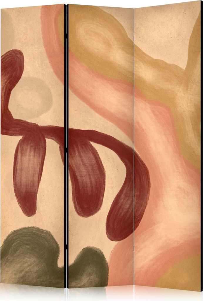 3-teiliger Einseitiger Vlies Paravent - Worn Figures - Shapes in Lime Wash Technique in Warm Colors 135x172 cm Muster a-A-10527-z-a