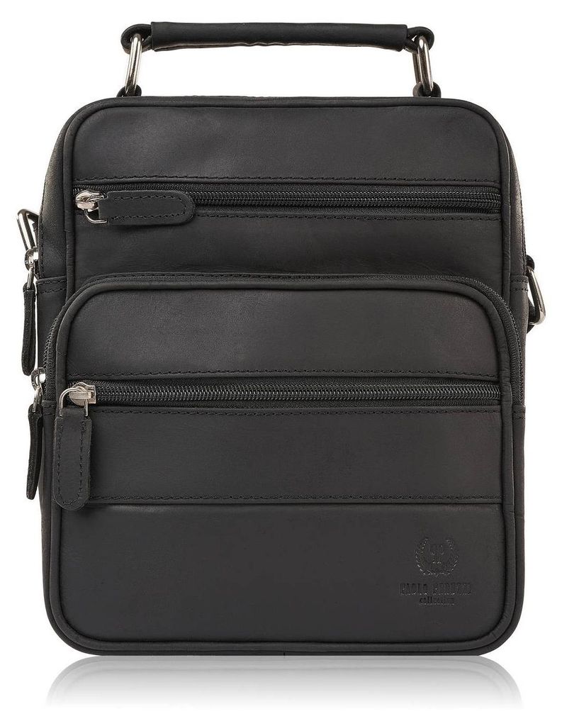 Herren Vintage Leder Umhängetasche für die Arbeit praktisch schwarz Paolo Peruzzi T-128-HBL