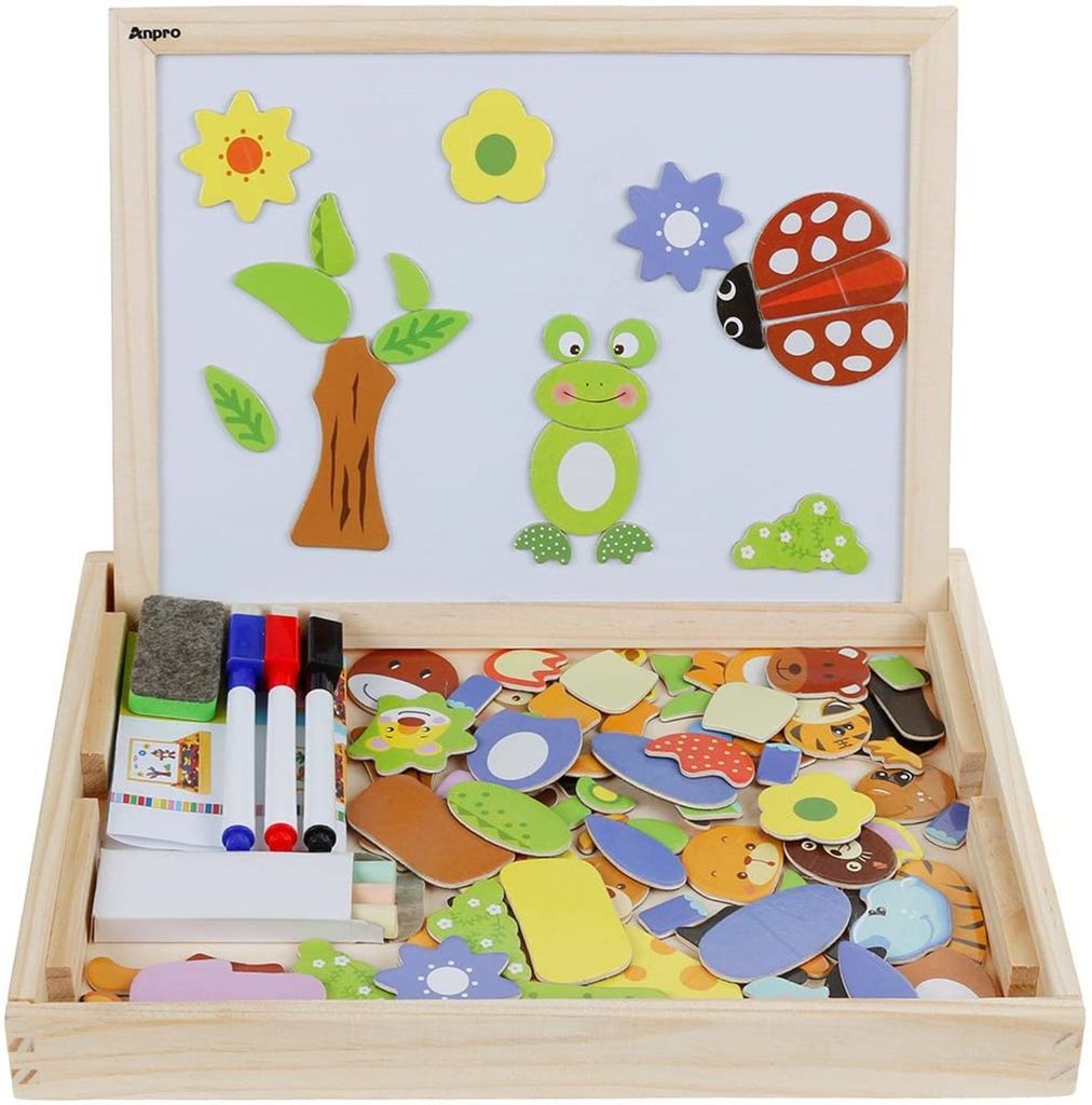 Magnetisches Holzpuzzle mit Doppelseitiger Tafel, 110 Stück Produktbild