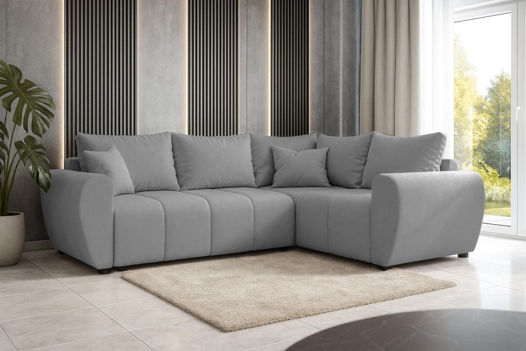 AX LIVING Malatya L Ecksofa mit Schlaffunktion Sofa Hellgrau 235 cm R