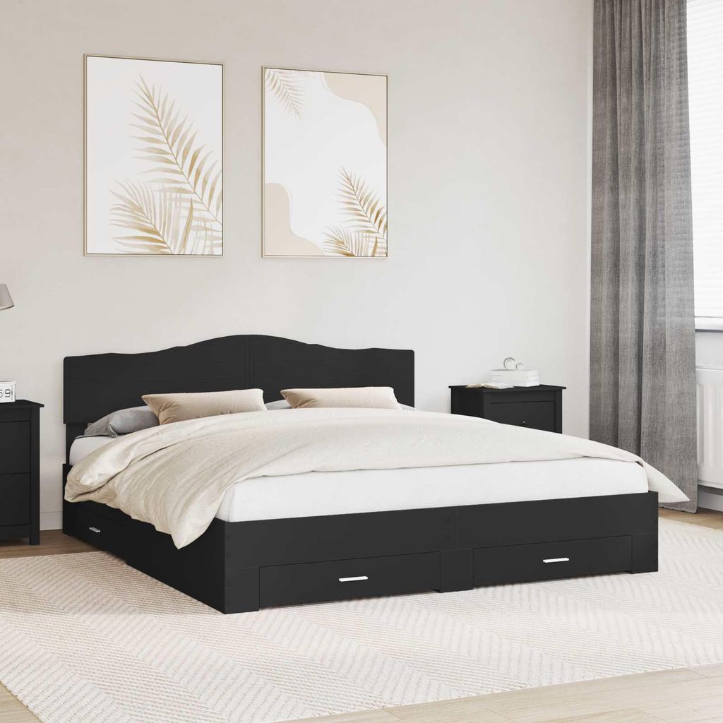 "Schlussverkauf" Doppelbett - Bettgestell 2 PLACES - mit Kopfteil - Schwarz 200x200 cm Holzwerkstoff C5134