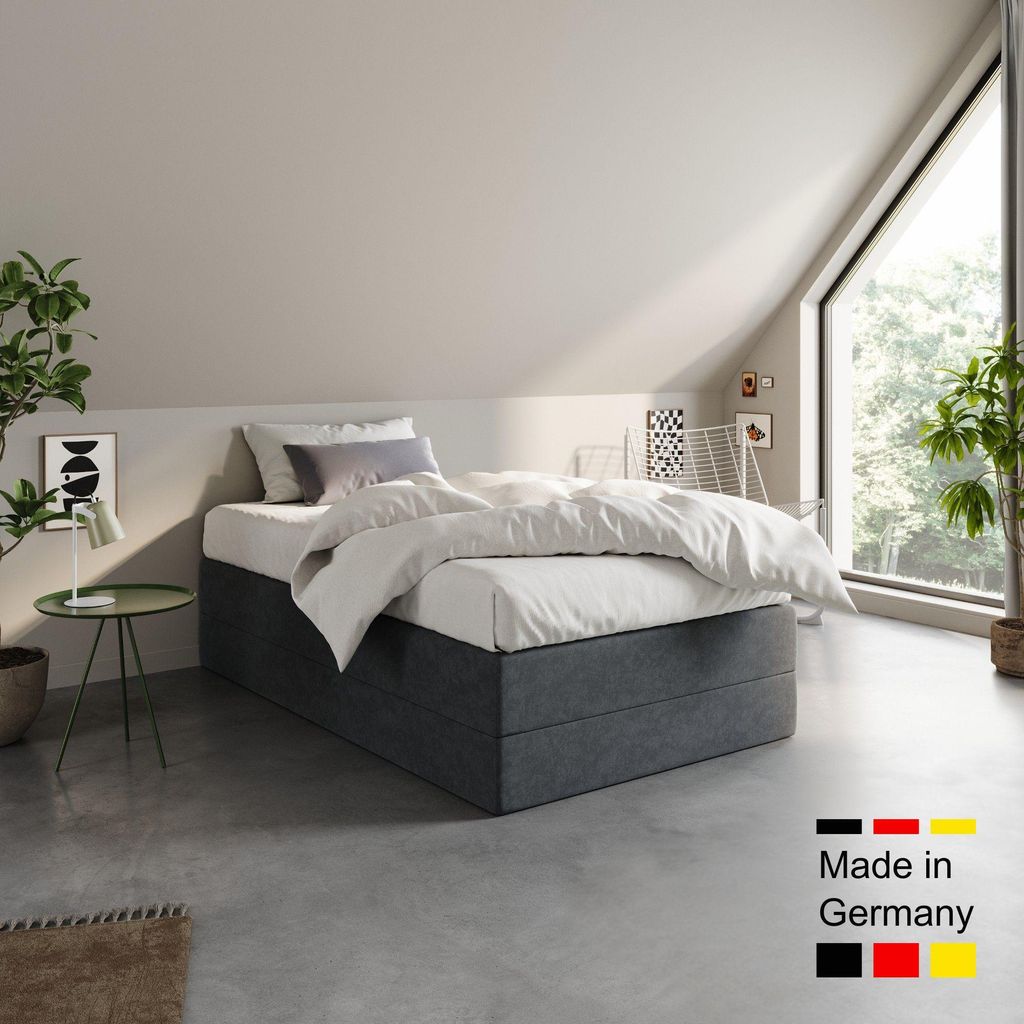 Home Collective Boxspringbett Polsterbett Bett wählbare Matratze Bonnell H2, Micro-Velours, platzsparend ohne Kopfteil | 140x200 | Anthrazit