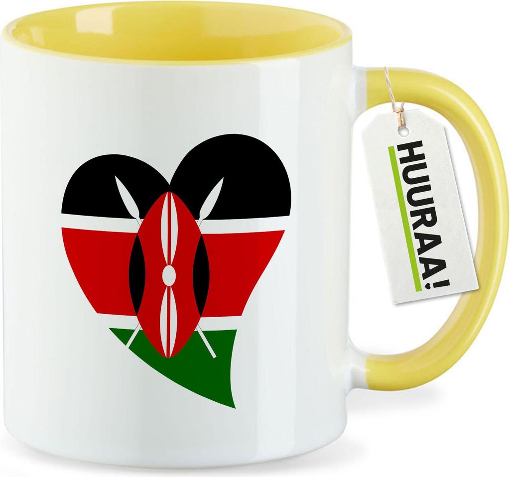 Huuraa Kaffeetasse Kenia Flagge Herz 330ml Gelb Keramik Kaffeebecher Geschenkidee