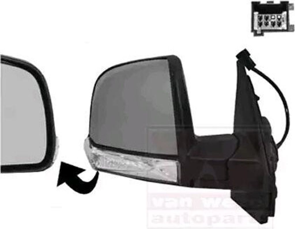 VAN WEZEL 1638808 Außenspiegel Seitenspiegel Rechts für OPEL Combo Combi / Tour (X12) Konvex Beheizt Grundiert