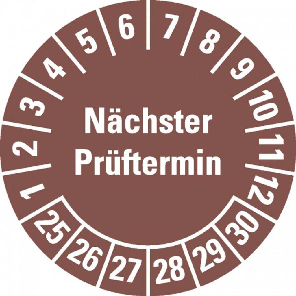 Dreifke Prüfplakette Nächster Prüftermin, 25-30, braun, Folie, ablösbar, Ø 3...