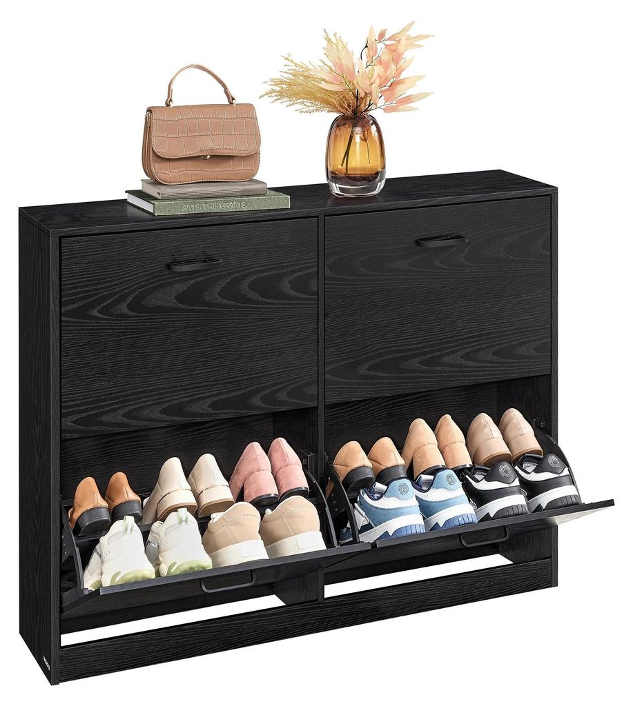Schuhschrank Schuhkipper - 4 Klappen - Verstellbare Trennwände - Für 16–28 Paar Schuhe - Größe L - Schwarz