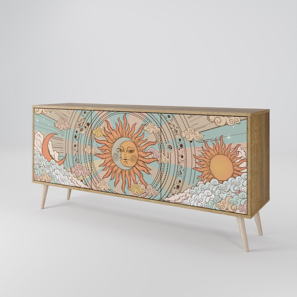 Spacerebels Kommode mit 3 Türen - Sideboard Komodenschrank - Highboard - Kleiderschrank Möbel - Wohnzimmer Schlafzimmer - 57,5×111×42 (HxBxT)
