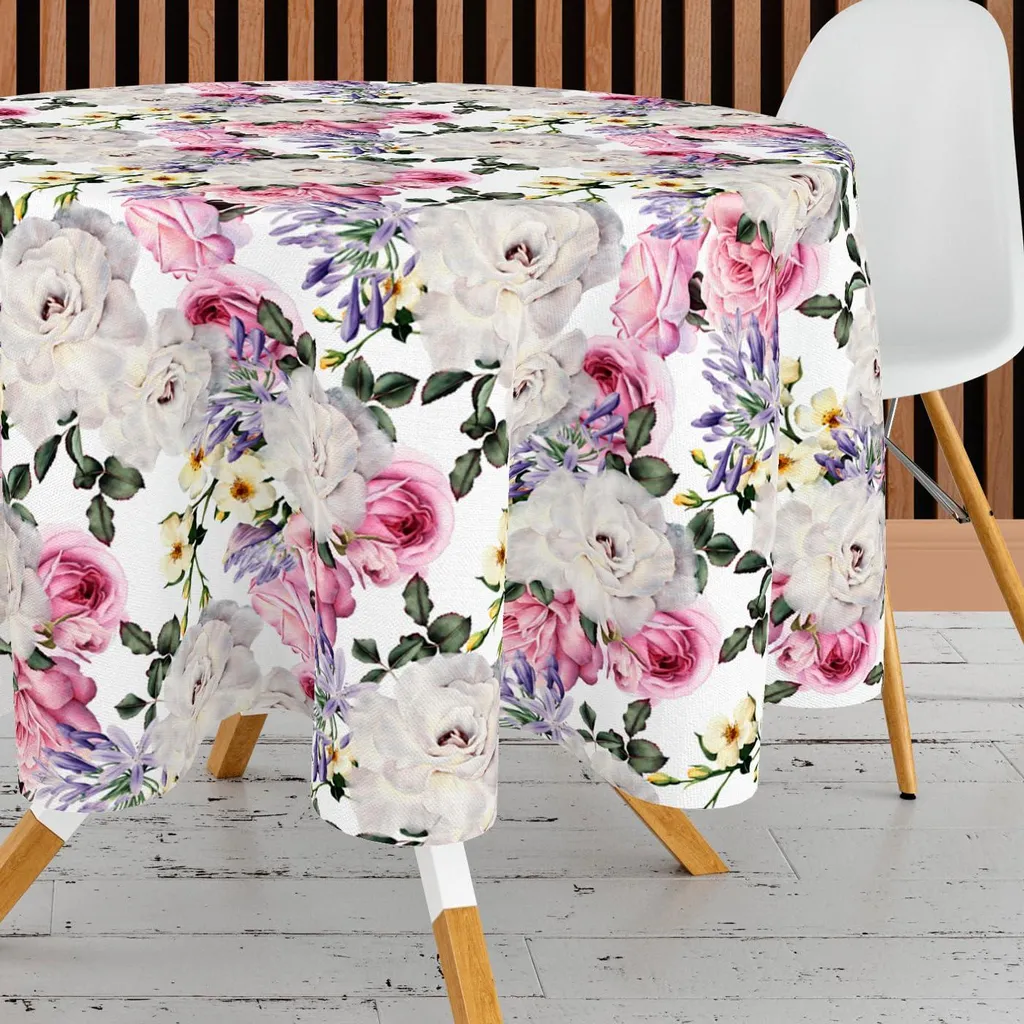 Tovaglia rotonda decorativa 140 cm - Rosa del tè, poliestere, elegante decorazione da tavola