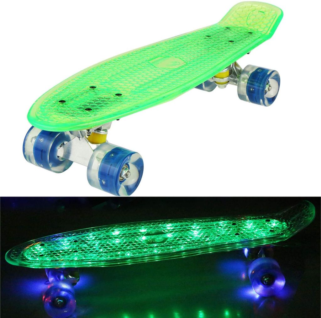 57cm Mini Cruiser Retro Skateboard Komplettboard Vintage Skate Board mit Kunststoff Deck und blinkenden LED-Rollen für Jugendliche und Erwachsene Jungen Mädchen Kinder