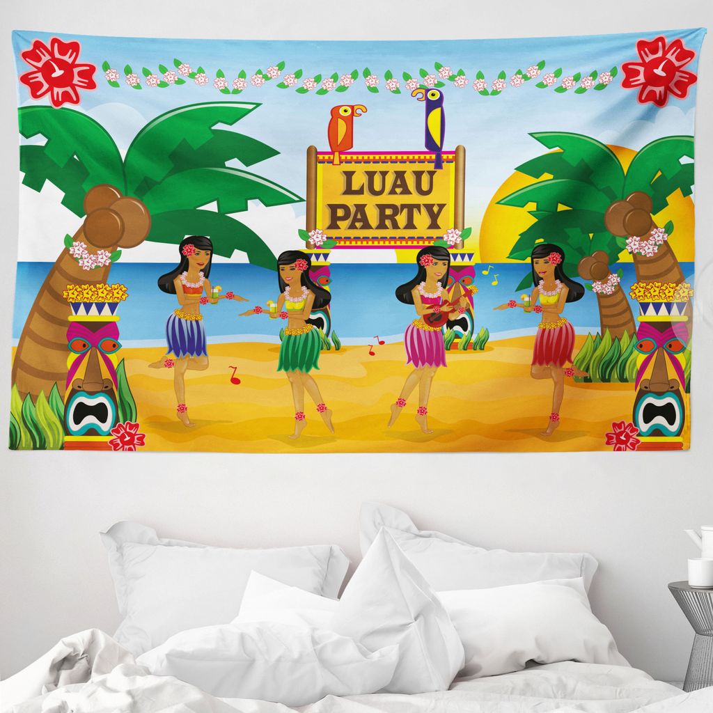 ABAKUHAUS Tiki Bar Wandteppich, Luau Party-Tanz aus Weiches Mikrofaser Stoff Waschbar ohne Verblassen Digitaldruck, 230 x 140 cm, Mehrfarbig