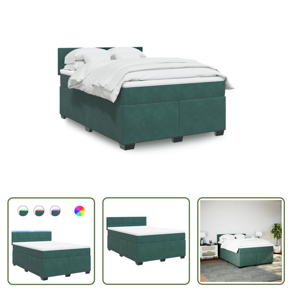 The Living Store Boxspringbett mit Matratze Dunkelgrün 140x190 cm Samt