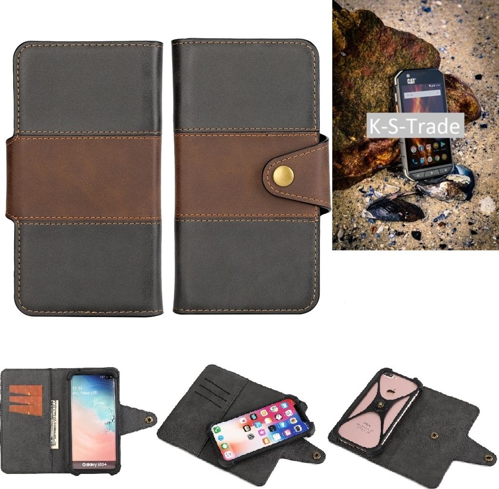 K-S-Trade Handyhülle Schutzhülle Hülle Bookstyle Wallet-Case kompatibel mit Caterpillar Cat S31 Bumper Rundumschutz schwarz-braun 1x
