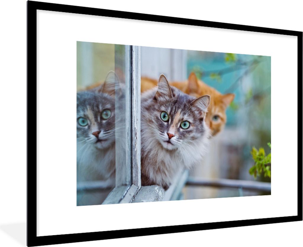 MuchoWow® MuchoWow® Gerahmtes Poster Katze - Fenster - Produktbild 