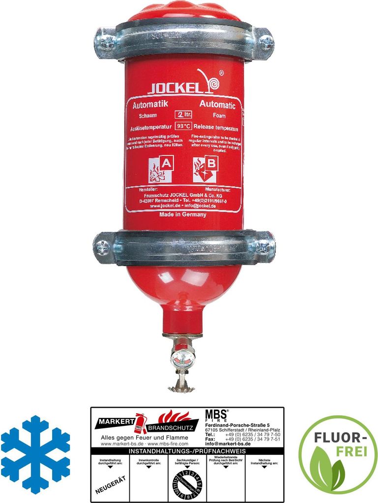 Jockel 2L Auslösetemp. 93 °C Schaum Automatik-Feuerlöscher fluorfrei inkl. Plakette