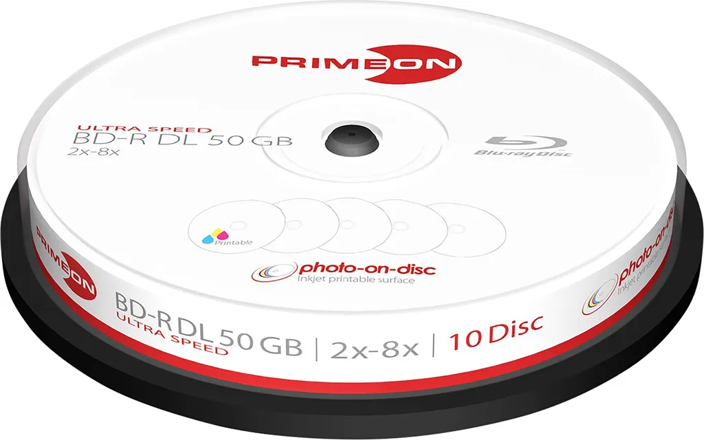 Blu-ray BD-R DL 50Go imprimable jet d'encre Primeon 2761312 - 10 pc