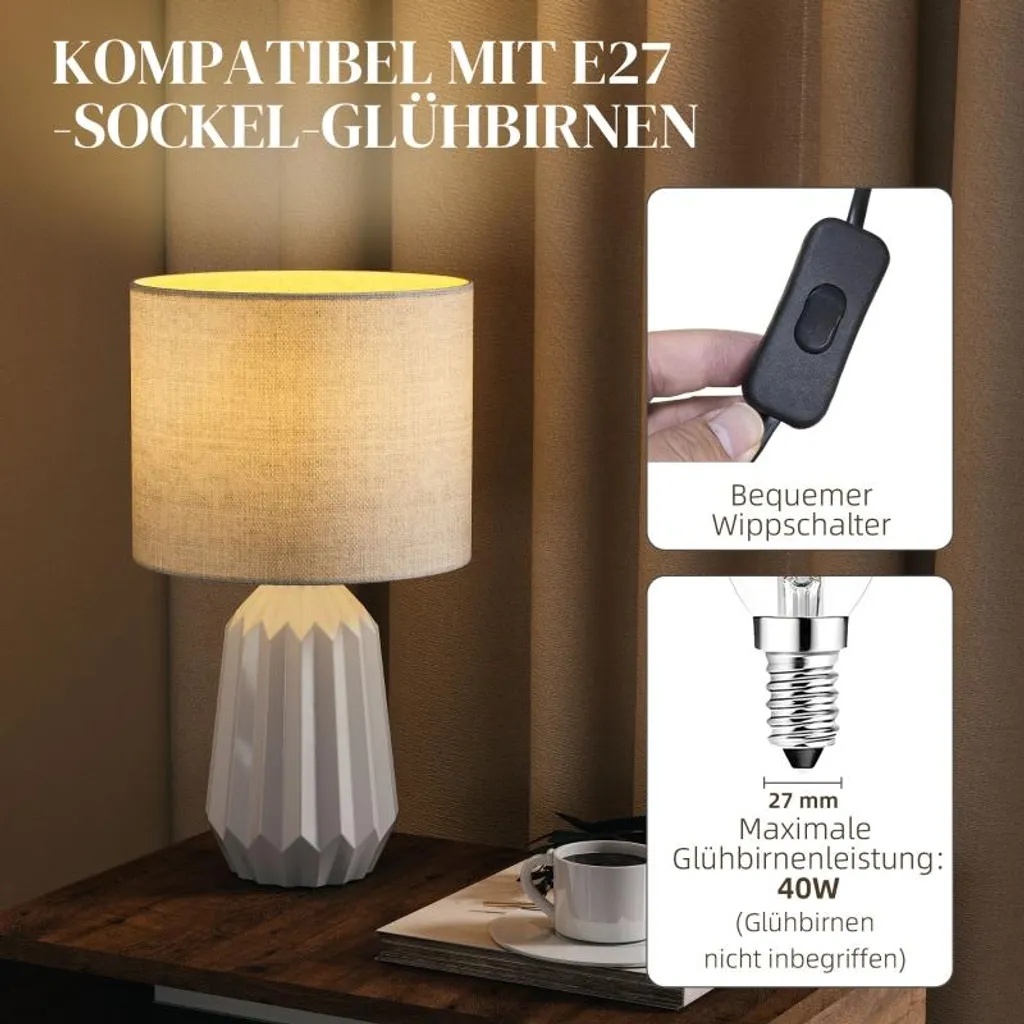 Lampe de bureau avec interrupteur à bascule et finition lin blanc