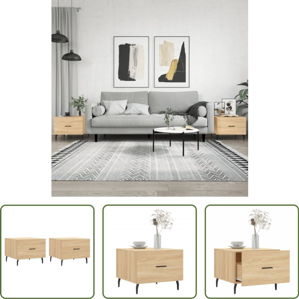 The Living Store Couchtische 2 Stk. Sonoma-Eiche 50x50x40 cm Holzwerkstoff