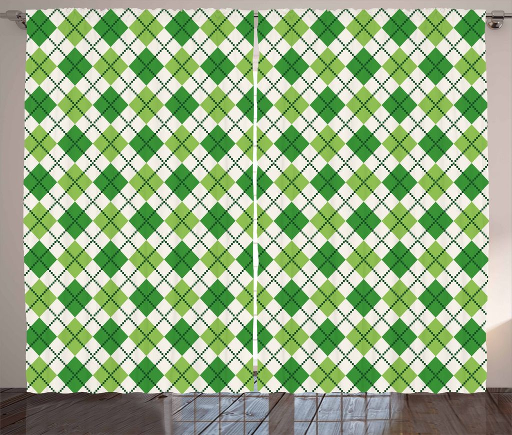 ABAKUHAUS irisch Rustikaler Gardine, Klassisches Argyle-Muster, Schlafzimmer Kräuselband Vorhang mit Schlaufen und Haken, 280 x 175 cm, Grün Hell...