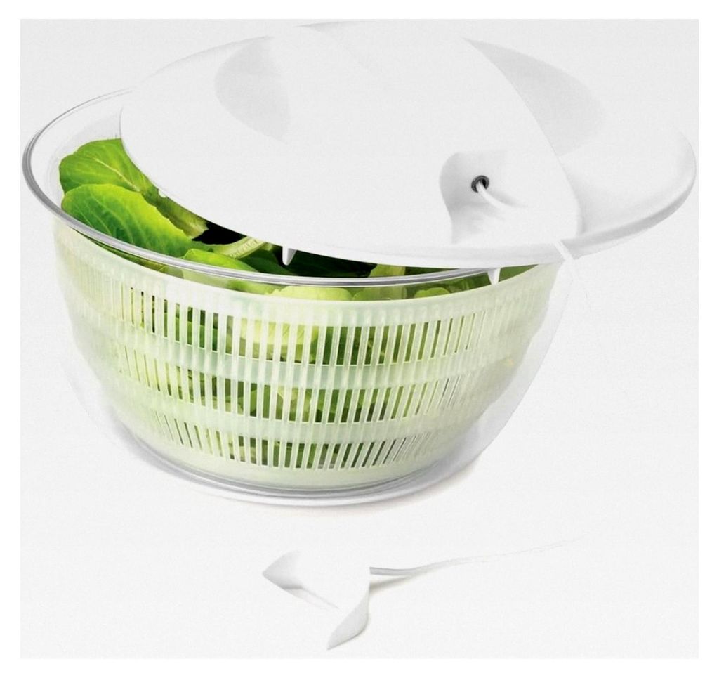 Salatschleuder 24 cm mit Seilzug, 4 L Fassungsvermögen, weiße transparente Kunststoffschüssel