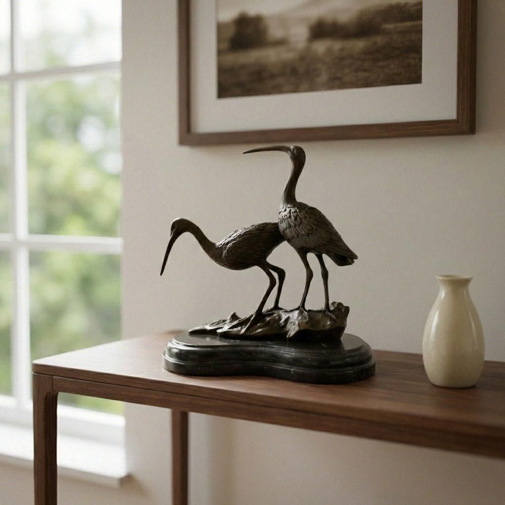 Bronzefigur Vögel dunkel patiniert auf Marmorsockel, hochwertig, H.24 cm