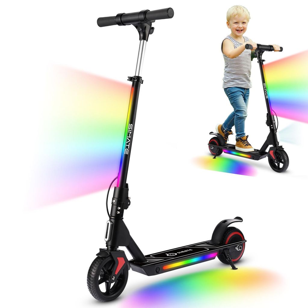 Elektroroller Kinder mit Dual-Bremssystem,Verstellbarer Lenker 86-99cm,130W, 3 Geschwindigkeiten, 5-8km, LED Display, 6,5 Zoll Elektrorscooter Schwarz