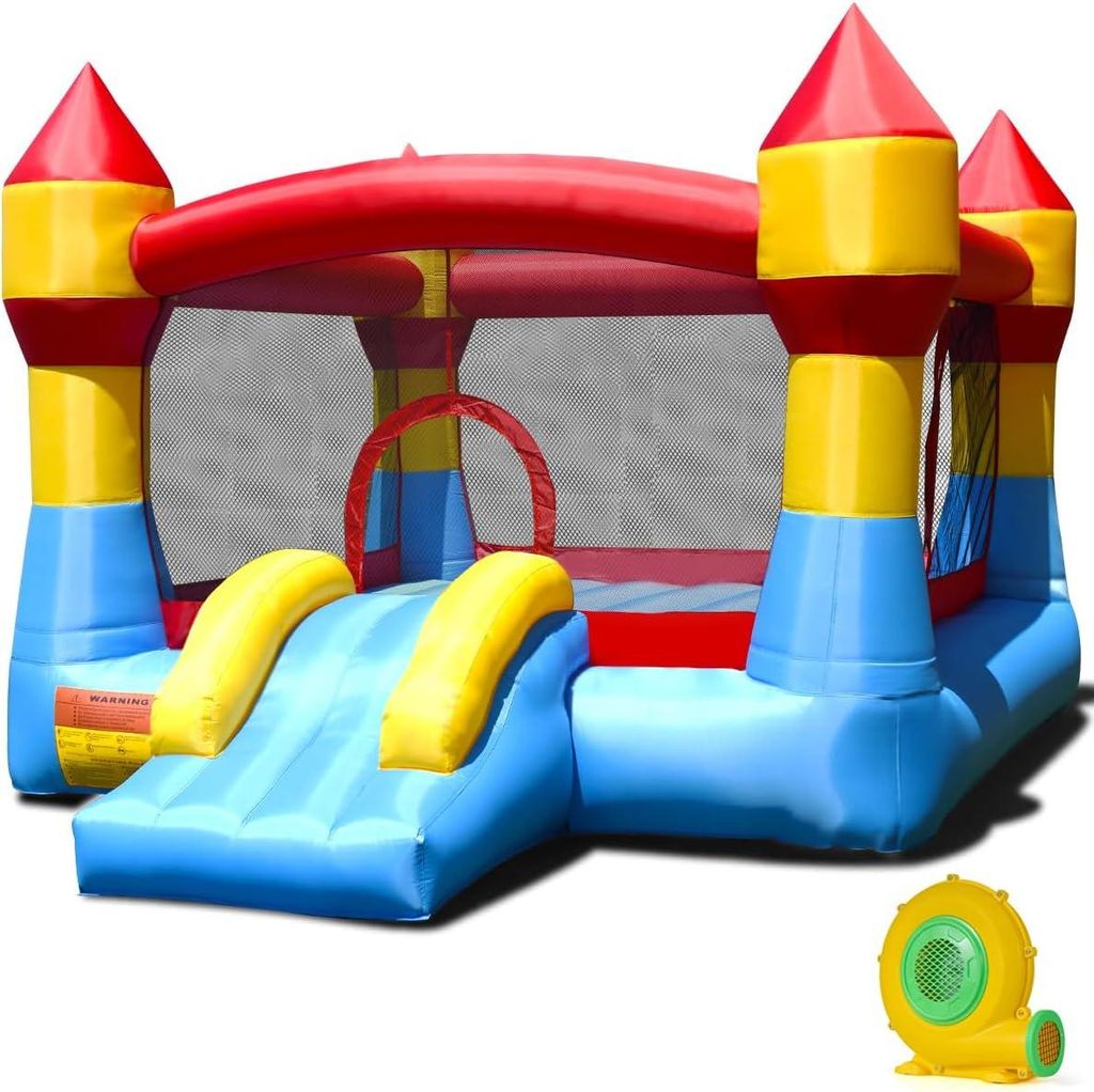 COSTWAY Hüpfburg mit 550W Gebläse, Rutsche und großem Sprungbereich, Kinder Springburg für Outdoor, inkl. Tragetasche, Reparaturset, 380x280x22...