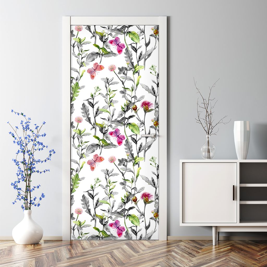 Dekorative Türposter selbstklebend Wandaufkleber Türaufkleber Wiesenblumen Floral 85 x 200 cm