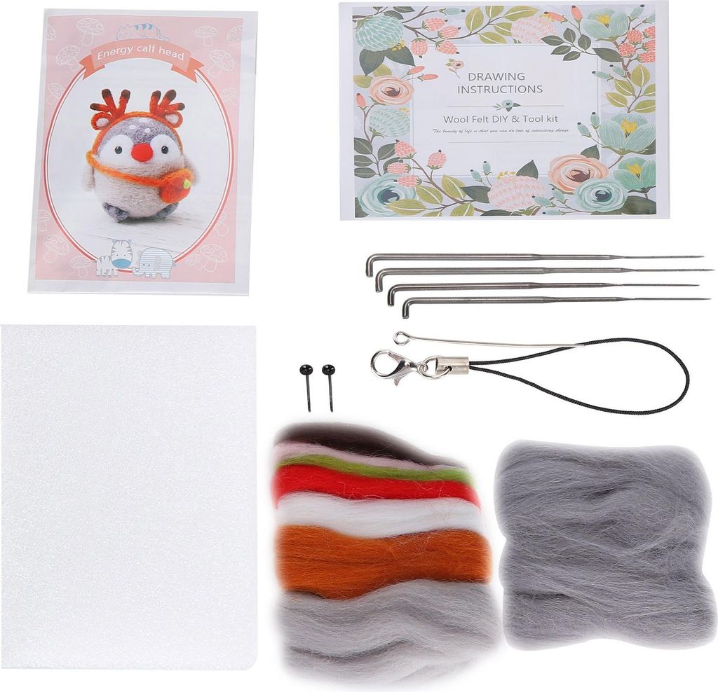 Nadelfilz-Set, Wollzubehör, niedliche Tier-Plüschpuppe, DIY-Herstellungsmaterial, Dekoration, 116 # Energie, Rehkitzkopf