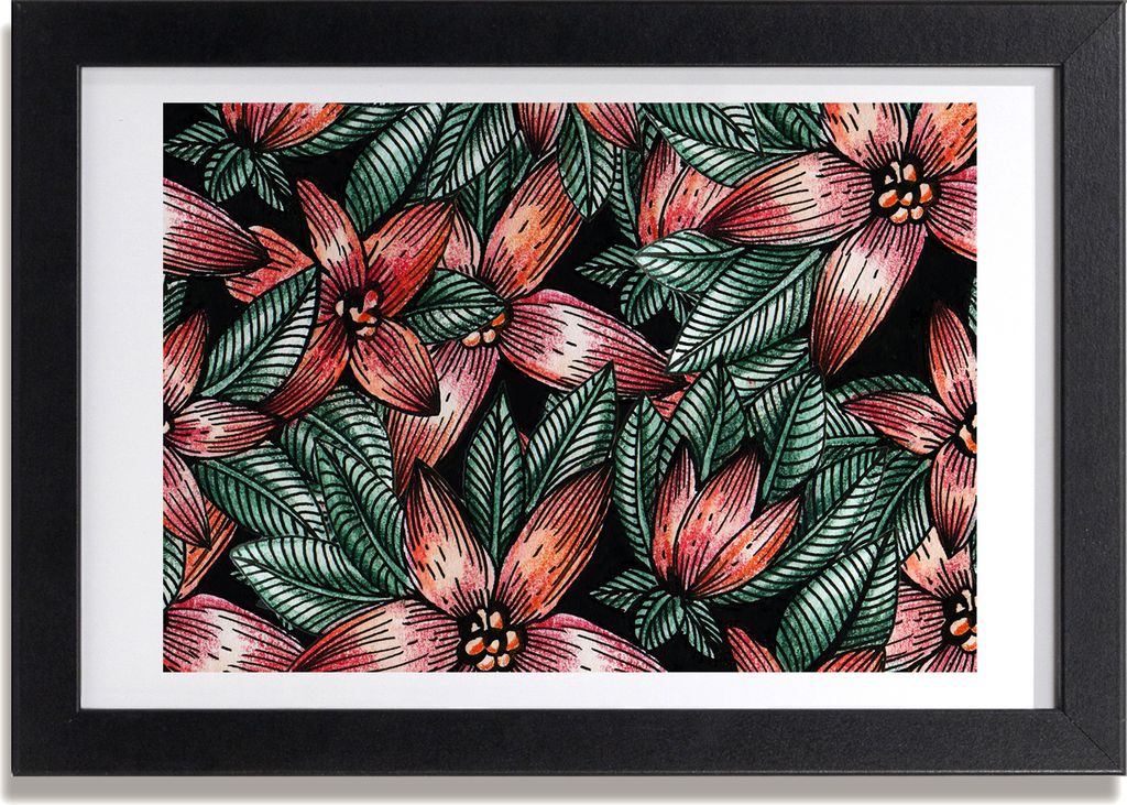 Bild 30x20 MDF-Rahmen, Wandkunst Blumenmuster