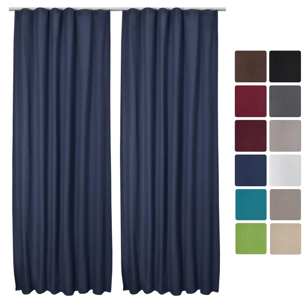 Paire de Rideaux Isolants Amélie TK Bleu 140x245 cm à Passants Cachés