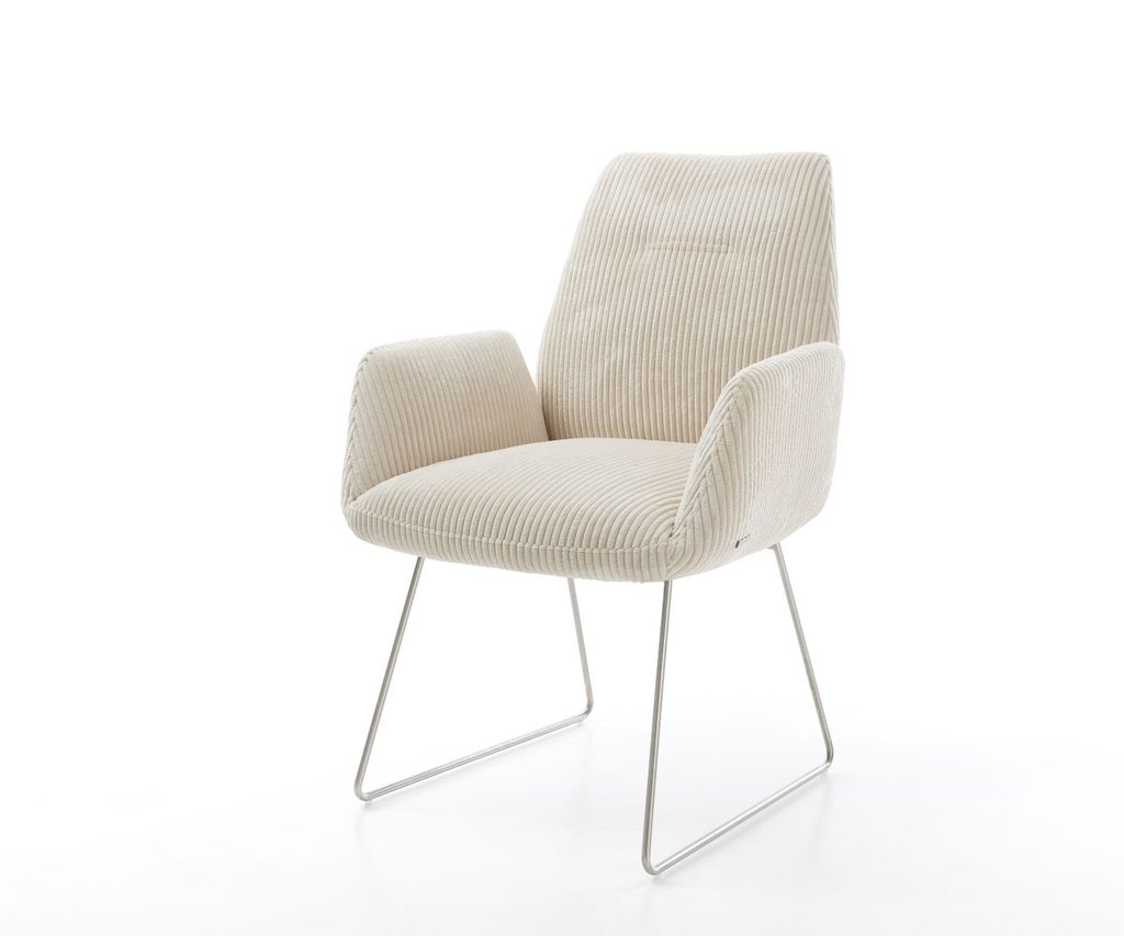 DELIFE Esszimmerstuhl Zoa-Flex Cord Beige Kufengestell Edelstahl Taschenfederkern