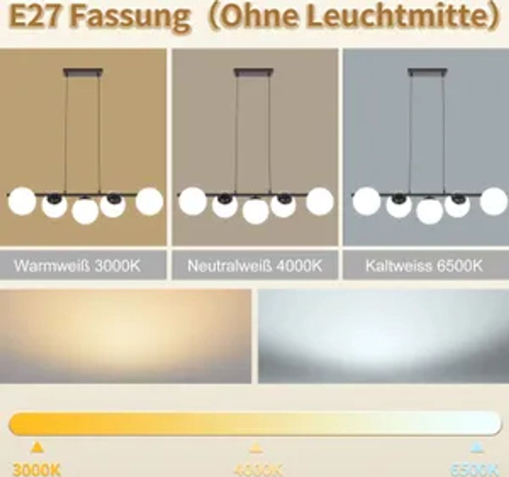 ZMH Pendelleuchte Glas Esstisch Hängeleuchte Schwarz  Produktbild 2