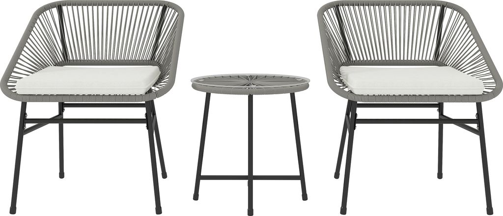 Outsunny Polyrattan Gartenmöbel Set, Outdoor Lounge Balkonmöbel für 2 Personen, 3-teilig Sitzgruppe mit 2 Stühle, Beistelltisch