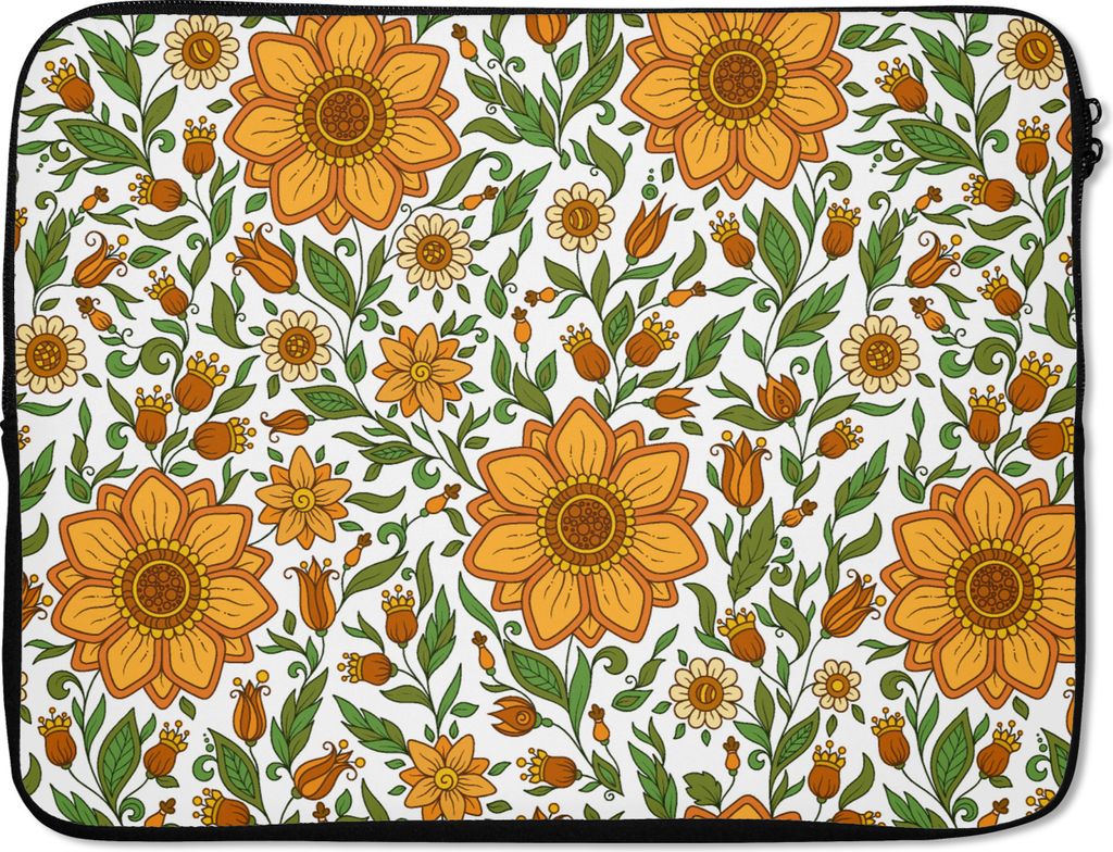 MuchoWow Laptop Hülle 15 Zoll Blumen - Orange - Design Laptoptasche - Laptoptasche - Sleeve - Rundum-Schutz