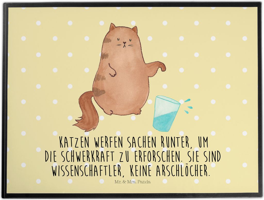 Mr. & Mrs. Panda tischpad Katze Wasserglas - Gelb Pastell - Geschenk, bastelunterlage, schreibtischunterlagen, Glas, Cats, Cat, Neugierig, Katzen, ...