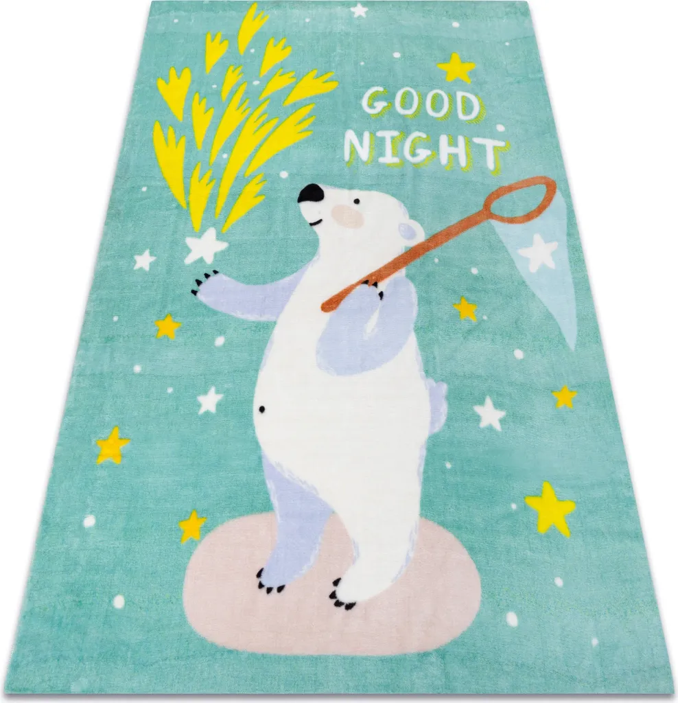 Tapis de jeu épais 140x190 cm vert bleu motif ours pour sol chambre bébé