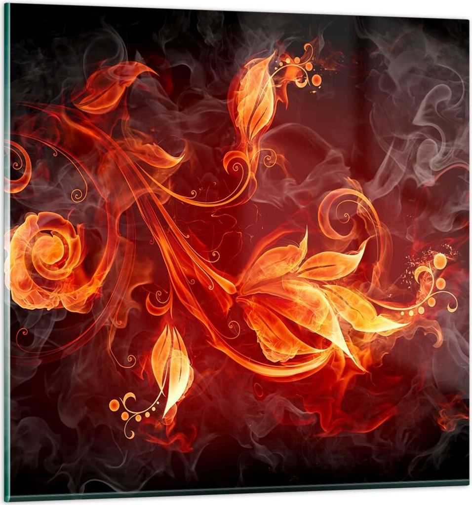 Bilder auf glas - Blätter Feuer Muster - 50x50cm - Glasbilder - Wandbilder - Kunstdruck - zum Aufhängen bereit - Wanddekoration aus Glas - Glas B...