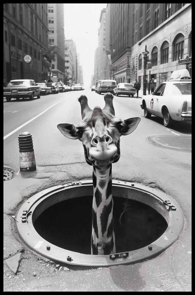 Plakat 56,6x86,4cm Giraffe in der Kanalisation