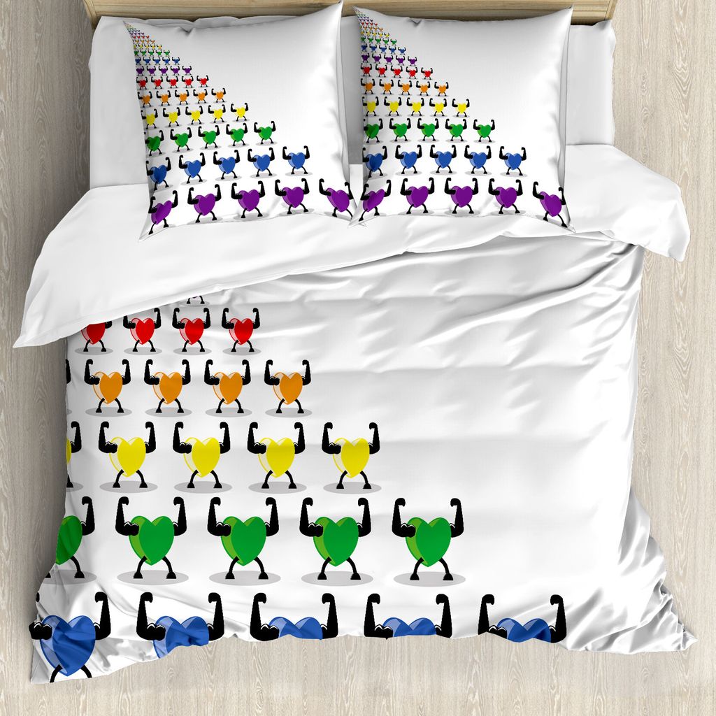 ABAKUHAUS Bunt Bettbezug Set für Einzelbetten, Gesunde Bunte Herzen, Milbensicher Allergiker geeignet mit Kissenbezug, 200 cm x 200 cm - 80 x 80 c...