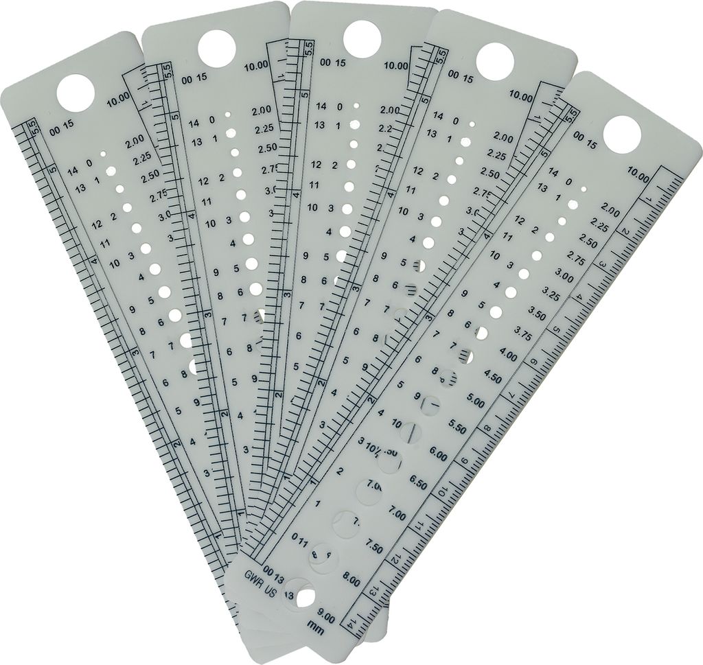 Nadelmaß, Nadelschablone Nadelstärke 2-10mm, weiß, Nadel-Lehre für Stricknadeln