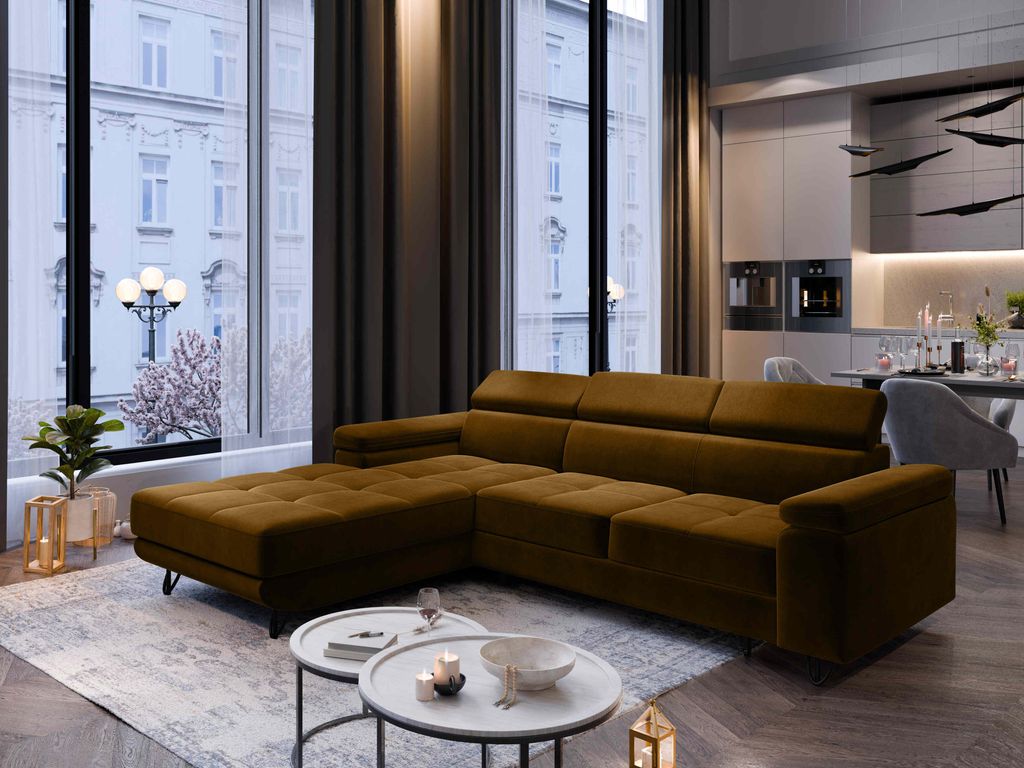 FurMeb24 ECKSOFA OLIVIO - 250 x 183 cm monolith 48 - mit schlaffunktion und bettkasten - linke seite