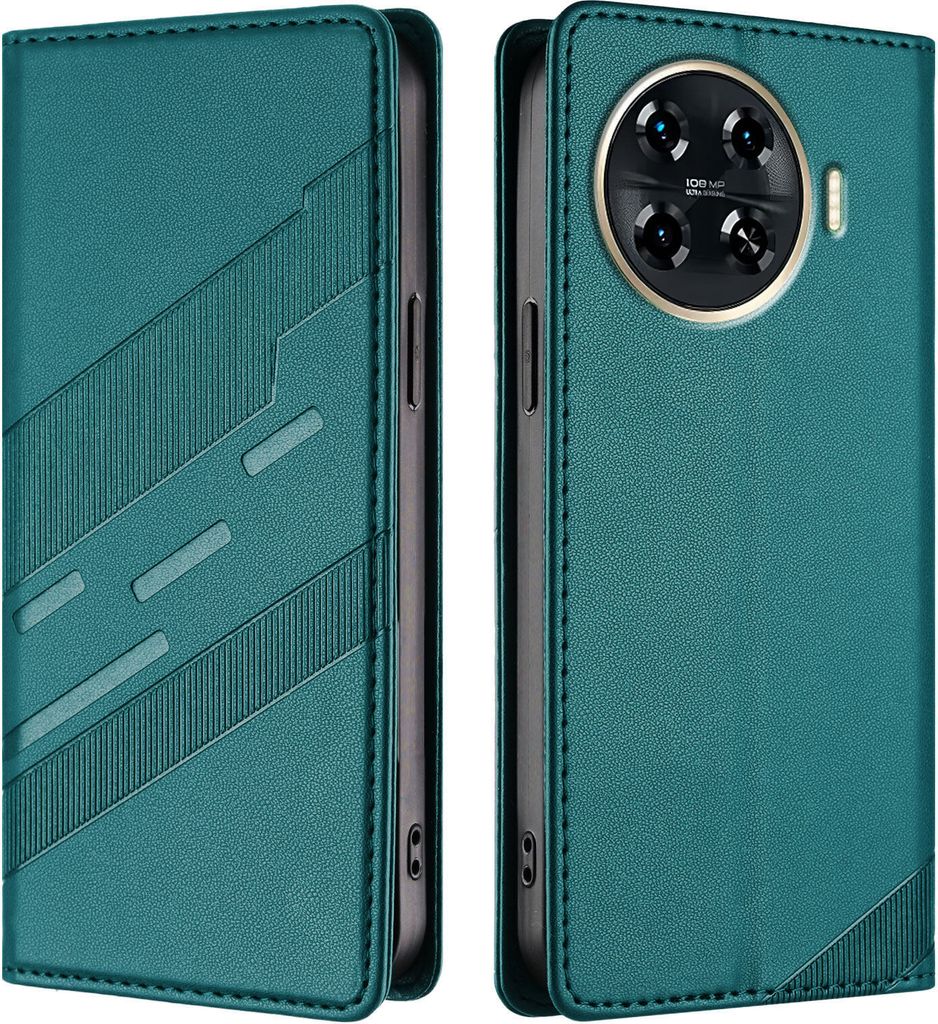 Hülle für Tecno Spark 20 Pro+, Kunstleder Brieftaschen Handyhülle mit Kartenfach und Standfunktion Grün