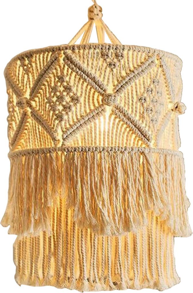 Boho-Lampenschirm, geflochten, handgefertigt, Makramee, Bohemian-Lampenschirm, Baumwollseil, Hängelampenschirm für Schlafzimmer, Wohnzimmer, Nach...