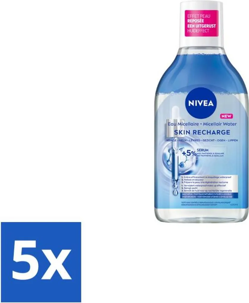 NIVEA - Acqua micellare - arricchita di siero, rigenerante - rimuove il trucco waterproof - 400 ml - confezione risparmio - 5 pezzi