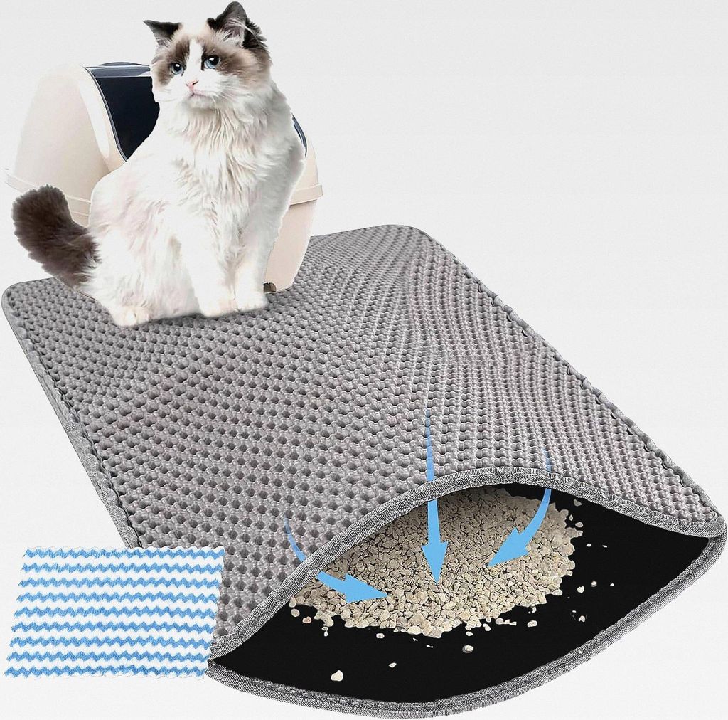 Grau Faltbare Katzenstreu-Matte, 60 x 45 cm Waben Design Katzenmatte, Groß Katzenstreu Matte Doppelte Wasserdichte & Rutschfeste, EVA Katzenklo Ma...