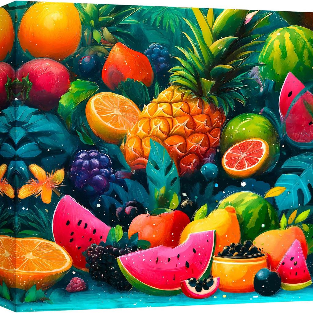Dekoratives Küchenbild – Leinwanddruck – Hernan Navarro – Komposition aus tropischen Früchten – 40 x 40 cm