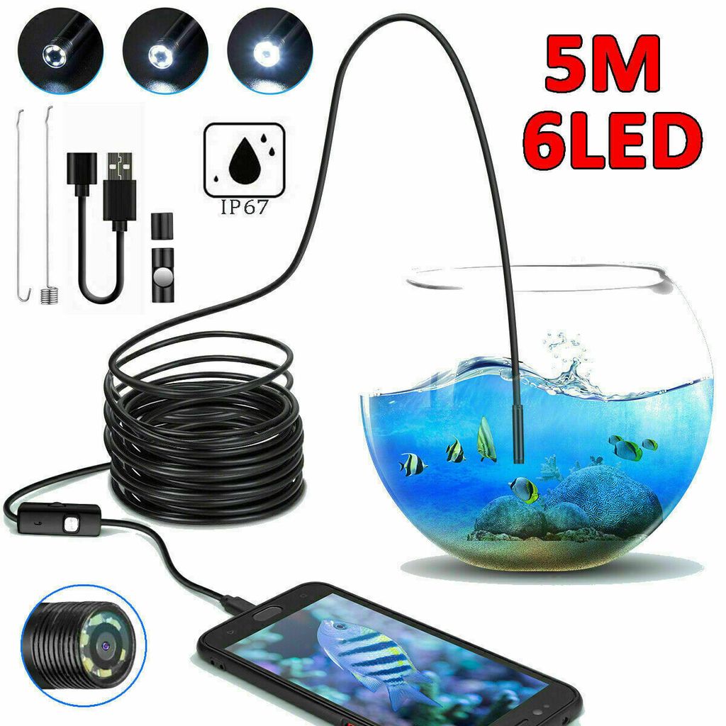 DE 5M WiFi Endoskop USB Endoscope Inspektion Kamera 6 LED für iPhone Android 