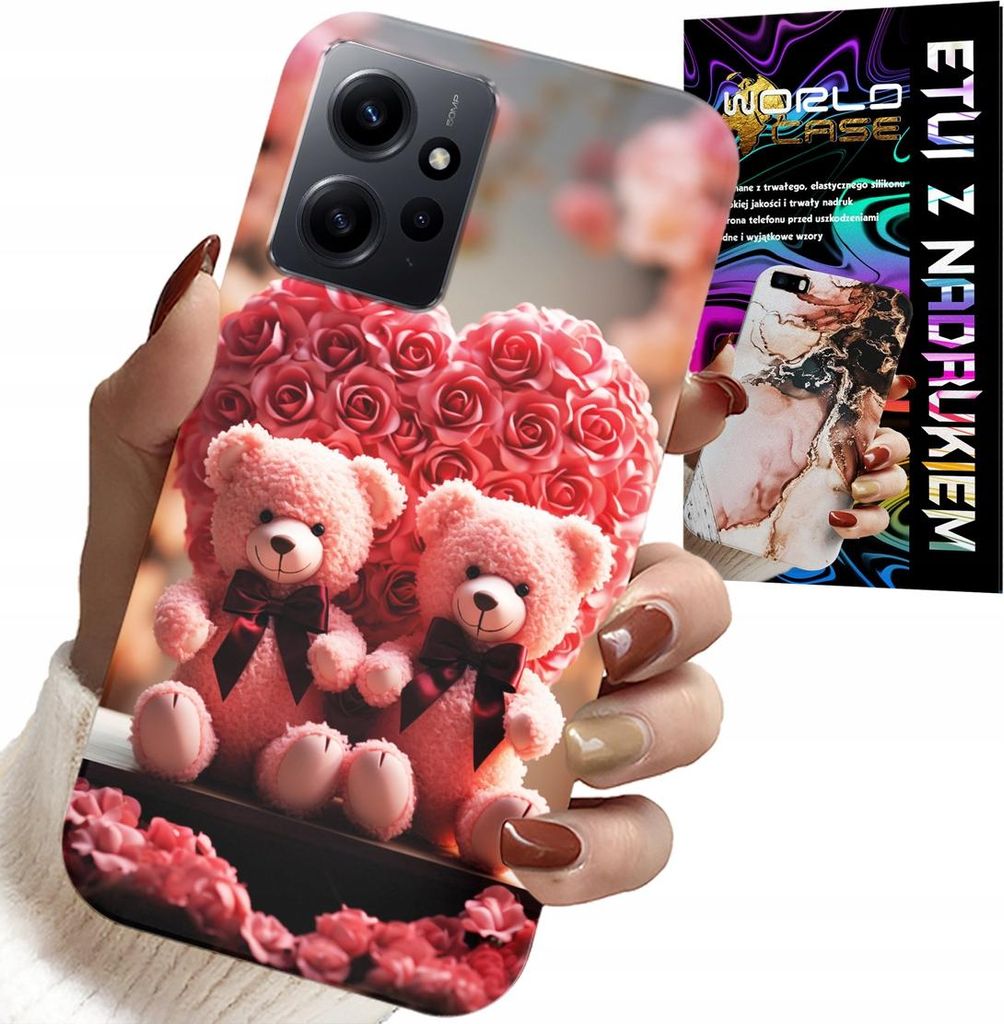 Gehäuse Für Xiaomi Note 12 4G - Rose Teddy Bear Family Heart + Glass