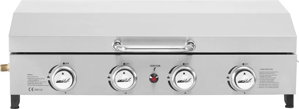 Plancha à gaz inox 4 brûleurs couvercle Fasto durable et facile à laver
