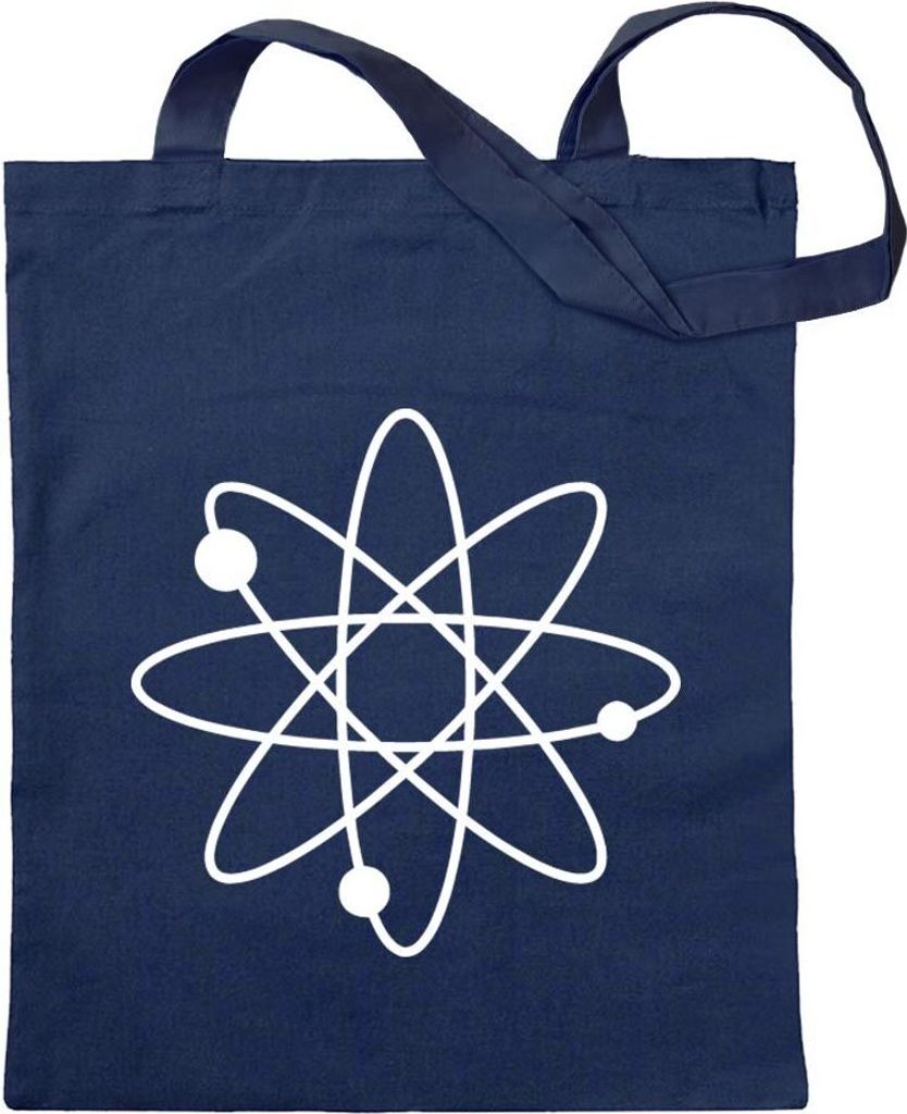 Kiwistar - Baumwolltasche - dunkelblau - Atom Symbol Zeichen - Tragetasche Stoffbeutel Umhängetasche langer Henkel